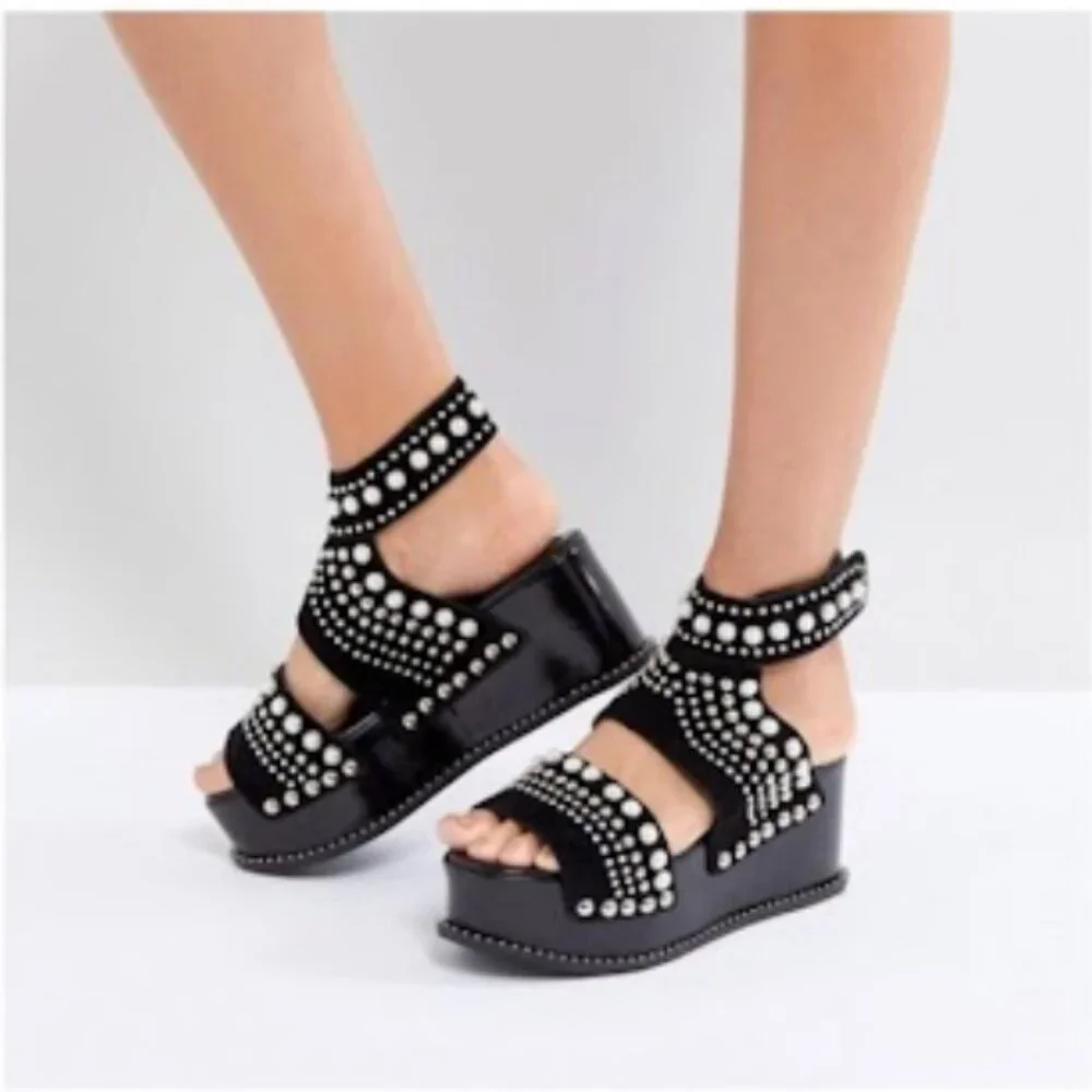 Jeffrey Campbell Palmira Embellished Platform Sandal In Black Combo Size 8